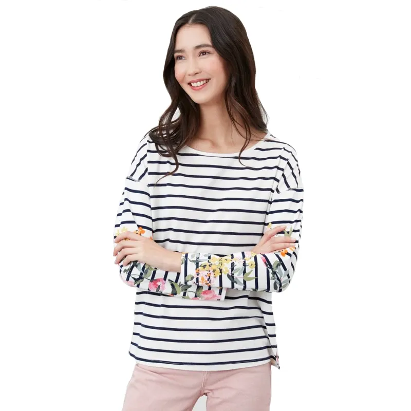 Joules Marina Print Dropped Shoulder Jersey Top -  Cream Navy Floral 